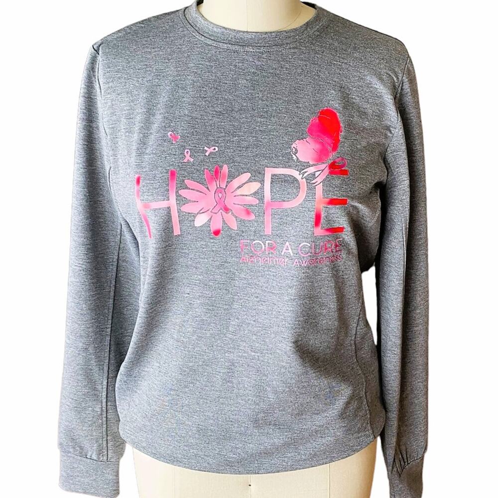 NWOT Alzheimer Awareness "Hope For A Cure" Gray Fitted Sweatshirt Women's LARGE